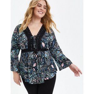 Torrid Babydoll Gauze Crochet Trim Lace-Up Top Size 1 (1X - 14/16)